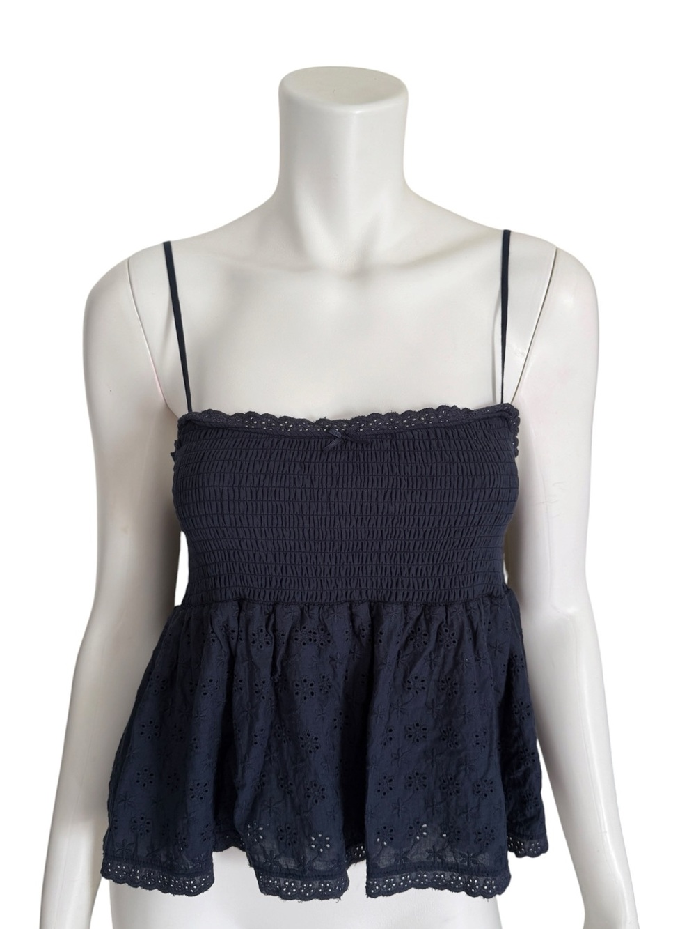 LA Hearts Y2K Navy Eyelet Smocked Baby‎ Doll Cami Top Size M Navy Blue